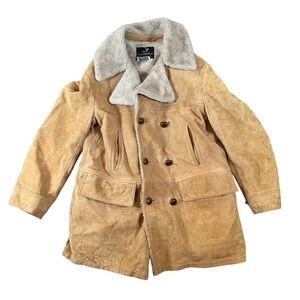 VTG Startown Mens Suede Sherpa Lined Double Breasted Work Coat‎ Size 44 70s Read